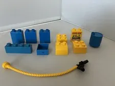 LEGO Duplo Lot of 11 Blocks Blue Yellow Hose Drawer Oil Barrel Legoland