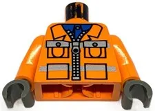 Lego Orange Minifigure TORSO Jacket Zipper Blue Shirt Safety Stripes Piece D417