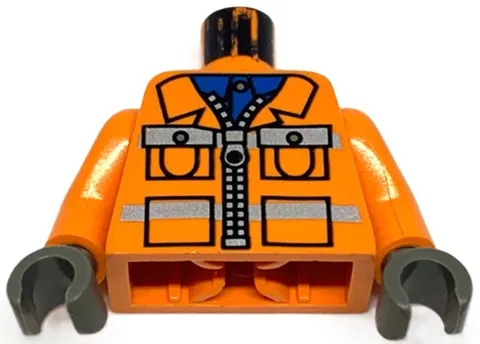 Lego Orange Minifigure TORSO Jacket Zipper Blue Shirt Safety Stripes Piece D417