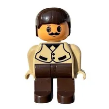 Vintage Duplo Lego Figure 90s Town Community Man Mustache Brown Vest 2.5 Inch