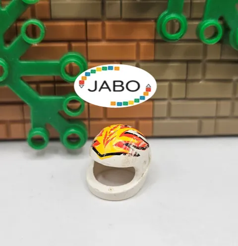 ( S11 /24/ 3 ) Lego 2446px5 Headgear Helmet Motorcycle Flames Pattern White 6568