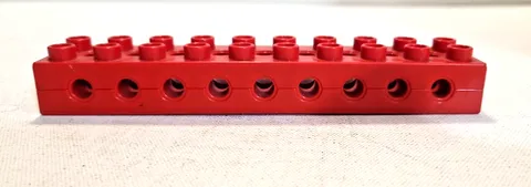 Vintage 1990s LEGO Duplo Technic Brick 2x10 with 9 Holes Red 6515c01