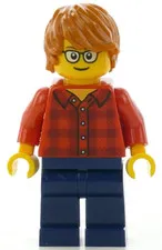 Red Plaid Flannel Shirt, Dark Blue Legs, Dark Orange Hair, Glasses - Used LEGO