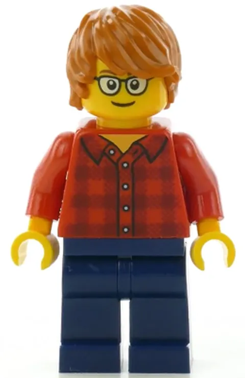 Red Plaid Flannel Shirt, Dark Blue Legs, Dark Orange Hair, Glasses - Used LEGO
