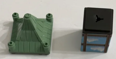 LEGO Vintage Sand Green 6x6x3 Roof 30614 & Printed Cloud 2x2x3 Pillar Brick