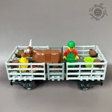 LEGO Cattle Car Wagon from City Cargo Train 60052 with Farmer & Longhorn