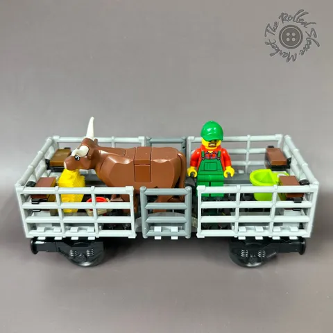 LEGO Cattle Car Wagon from City Cargo Train 60052 with Farmer & Longhorn