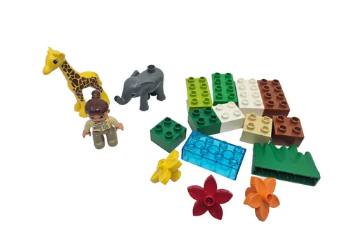 LEGO Duplo Zoo Animals Lot Giraffe Elephant Keeper Figure Building Bricks