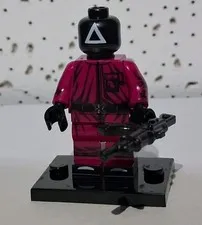 Squid Game Pink Triangle Guard Custom Lego Minifigure  With Black Stand 