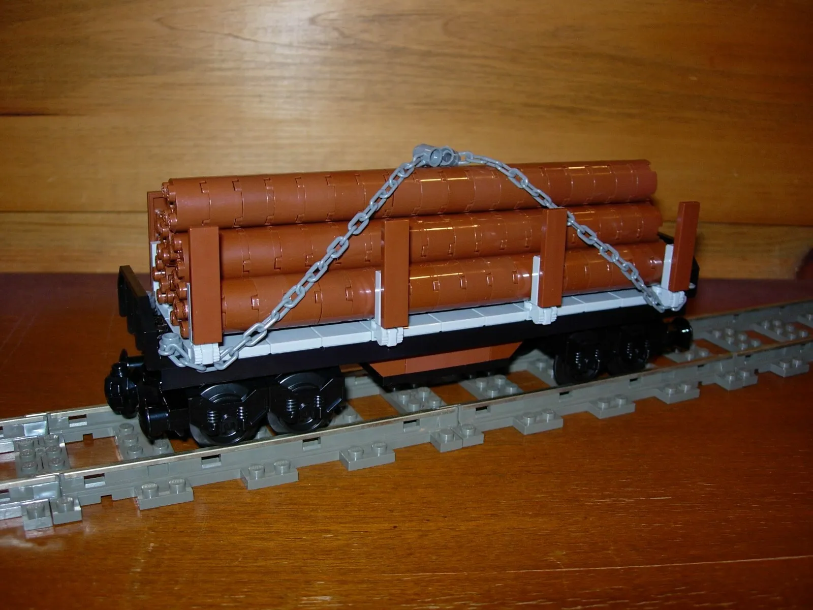 Lego Train Log Flat Car Custom City 9V RC Power Functions w/ 6 Logs 60052 7939