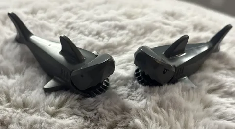 x2 LEGO® Animal Water Dark Bluish  Gray Shark Rounded Nose Mouth Opens