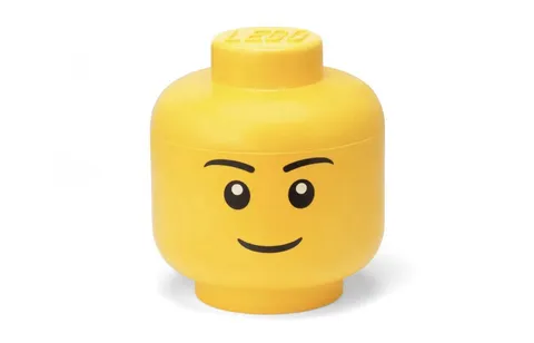 LEGO Boy Storage Head Large Removable Lid Yellow Smiley Face Container Bucket
