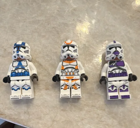 LEGO Star Wars Clone Trooper Minifigure Lot of 3 w/ Helmets Blue Orange Purple