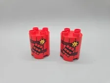 Lego Duplo Dynamite TNT Red Round Cylinder Block With Image Lot Of 2 