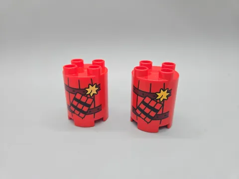 Lego Duplo Dynamite TNT Red Round Cylinder Block With Image Lot Of 2 