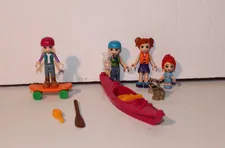 LEGO Friends 4 girls (1 child)  Canoe with oar, Skateboarder, Raccoon, Brush