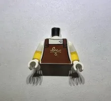 Lego Minifigure Upper Torso Shirt Brown Baker White Overalls New 71052 City