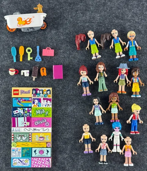 LEGO Friends Mini Doll Lot 14 Figures Tiles Accessories Stunt Bike 60333