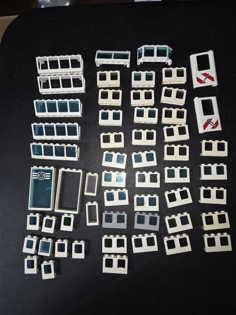 LEGO Bulk lot of 55 White Doors & Window Frames- City Town Space & Others- EUC