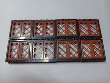 LEGO LOT 8 BLACK WINDOW FRAMES 1X4X3 REDDISH BROWN LATTICE PANES #60594