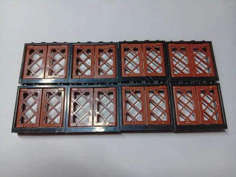 LEGO LOT 8 BLACK WINDOW FRAMES 1X4X3 REDDISH BROWN LATTICE PANES #60594