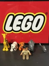 Lego Duplo Zoo Animals And Keeper Lot (6) Giraffe Elephant Tiger Polar Bear Fish