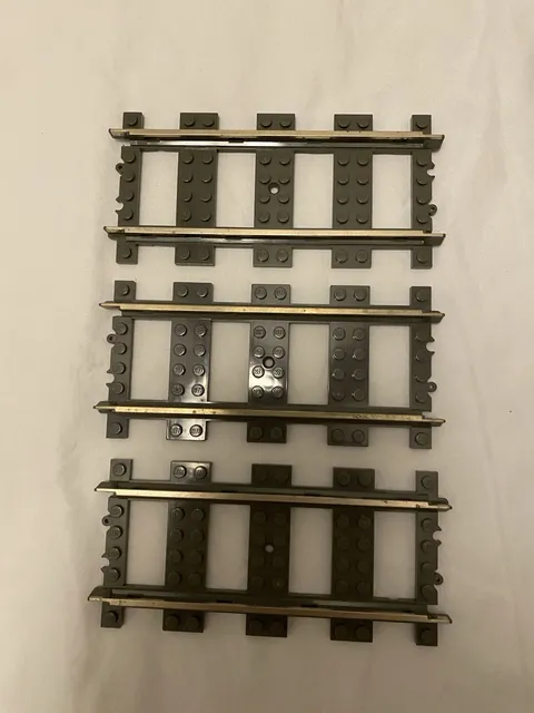 Vintage LEGO 2865 Train Tracks 9V Straight Metal Dark Stone Gray Lot Of 3