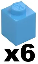 Lego New Mosaic Part 3005 - Qty 6 - BRICK Medium Blue 1 x 1 Stud Pieces D901