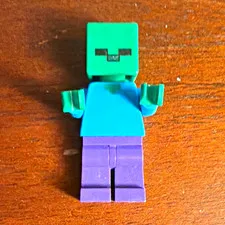 LEGO Minecraft Zombie Minifigure Green Head Light Blue Torso Purple Legs