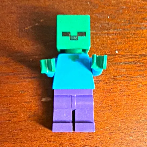 LEGO Minecraft Zombie Minifigure Green Head Light Blue Torso Purple Legs