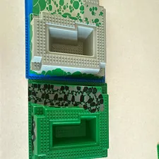 LEGO Printed Raised Baseplates Lot of 2 Green Gray & Blue Terrain Plates