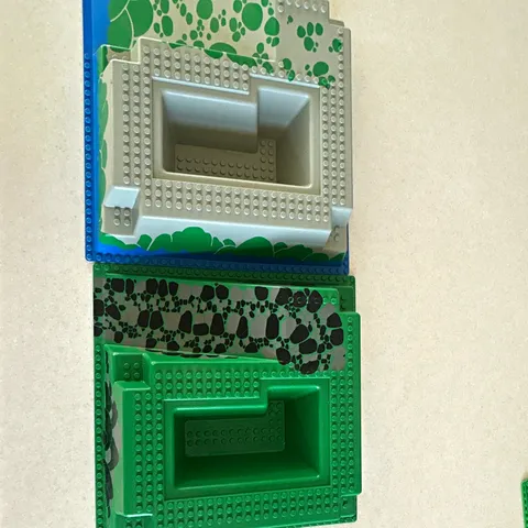 LEGO Printed Raised Baseplates Lot of 2 Green Gray & Blue Terrain Plates