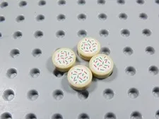 LEGO 4 Tan 1x1 Round Printed Cookie Tile Plate w/ Sprinkles Food Minifig BI