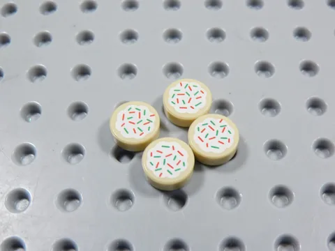 LEGO 4 Tan 1x1 Round Printed Cookie Tile Plate w/ Sprinkles Food Minifig BI