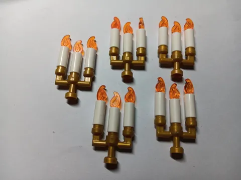 LEGO LOT 5 PEARL GOLD MINIFIGURE UTENSIL CANDLESTICK CANDELABRA W CANDLES #73117