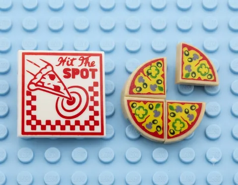 Lego Lot Of 4 Pizza SLICES + 1 BOX PIZZA Tiles New City Food Print ~*FREE SHIP*~