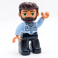 LEGO DUPLO Man Figure Hair Full Beard Brown Plaid Shirt Green Eyes 47394pb318