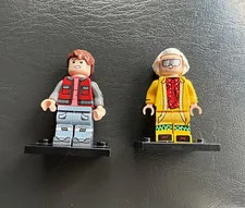 LEGO Lot of 2 Minifigures - Brown Hair Red Vest Gray Outfit & White Hair Yellow