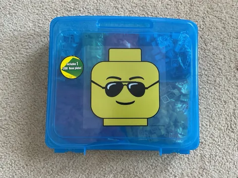 Lego Blue Plastic Minifigure Storage Case Filled With Sorted Multi Color Bricks