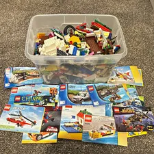LEGO Bulk Lot with 30+ Manuals Mixed Assorted Pieces With Yellow Storage Brick!