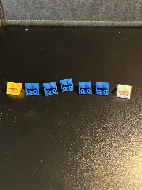 VTG Lego Brick 2 x 2 Inverted 45 Slope 3660 Yellow, Blue, White ***Lot of 7***