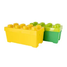 LEGO® 2 Storage Boxes Green & Yellow with Lid Stackable - Medium Size - NEW