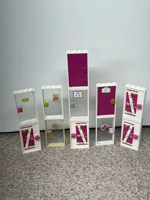 Lot Of LEGO 11 Doors And Frames 1x4x6 Friends Trans Clear With Stickers
