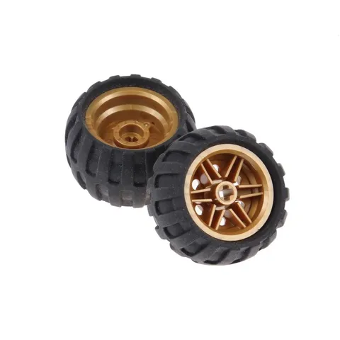 2x Lego Technic Wheel 43.2x26 Black Rim 30.4x20 Pearl Gold Balloon 61481 56145c0