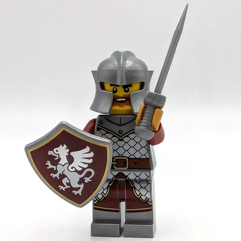 LEGO Minifigure Male Brown and Silver Knight with Gryffin Shield 21358 Minifig