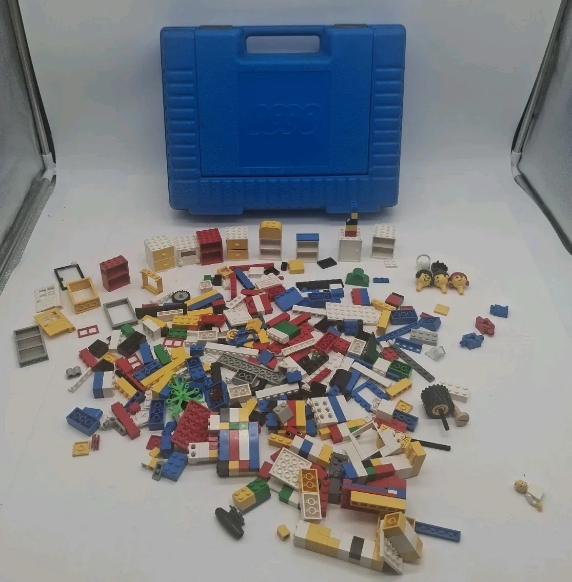 Lot of Mixed Vintage Legos with Vintage Blue Case - 