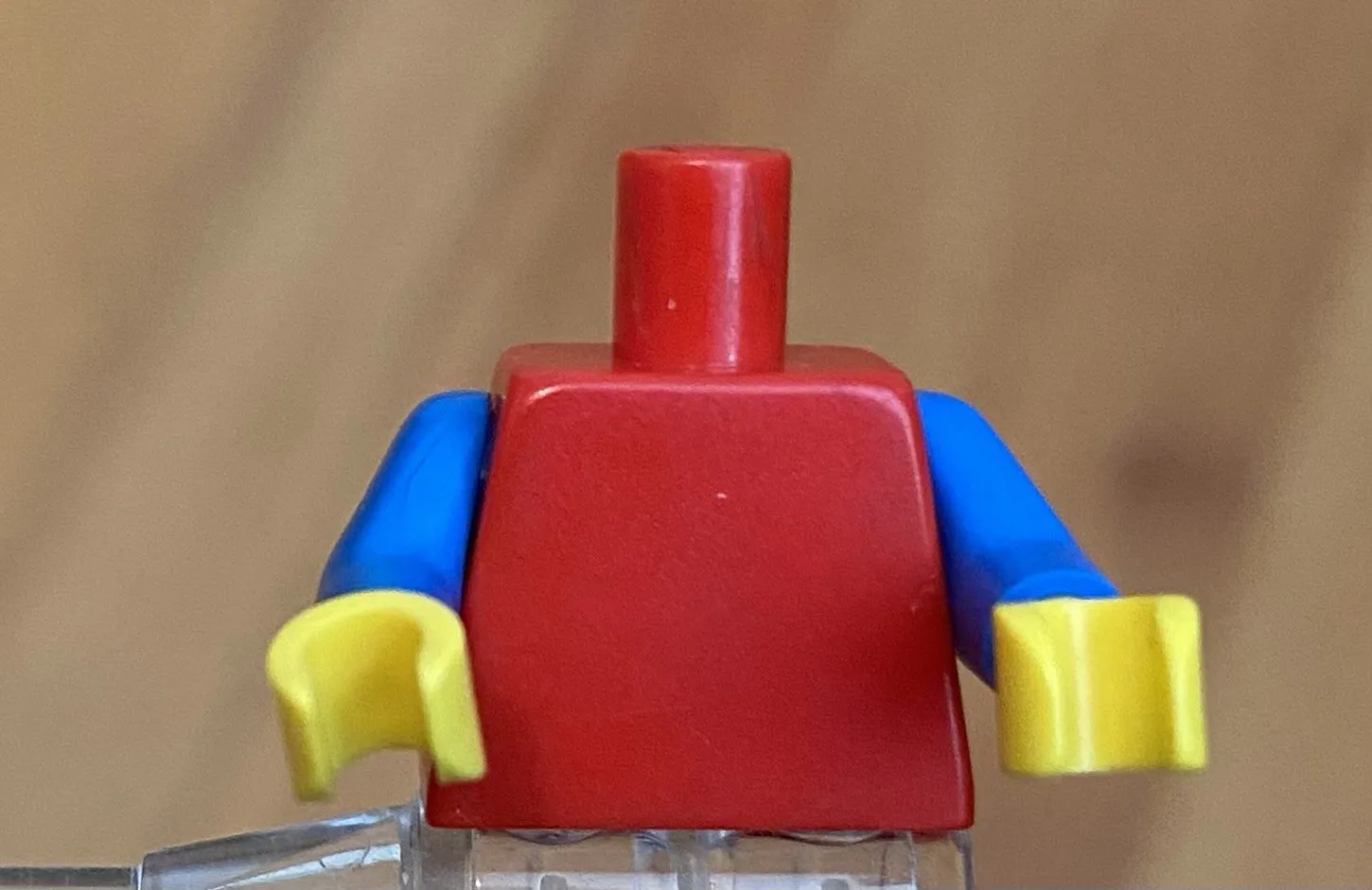 LEGO Solid Red Minifig Torso With Blue Arms And Yellow Hands