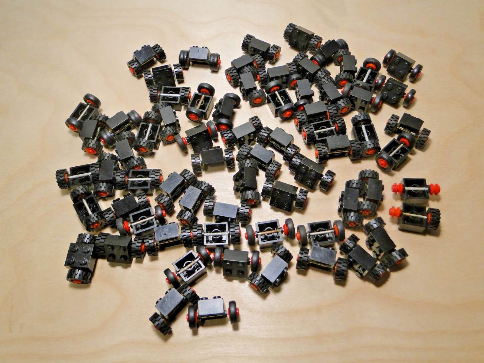 LEGO Vintage 1980s Wheels Tires Metal Axle Black Red Part Lot 67 Pieces