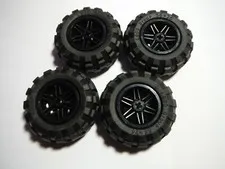 LEGO LOT 4 BLACK TIRES WHEELS 56X26 BALLOON BLACK RIMS 56145 / 55976