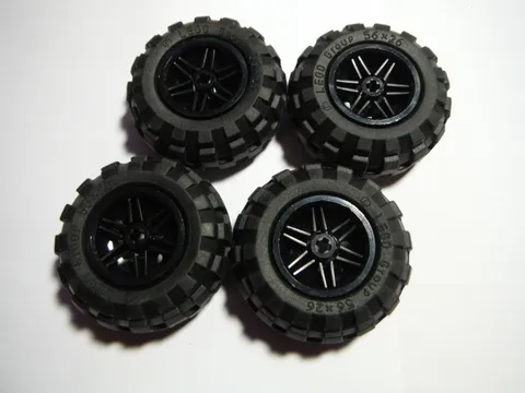 LEGO LOT 4 BLACK TIRES WHEELS 56X26 BALLOON BLACK RIMS 56145 / 55976